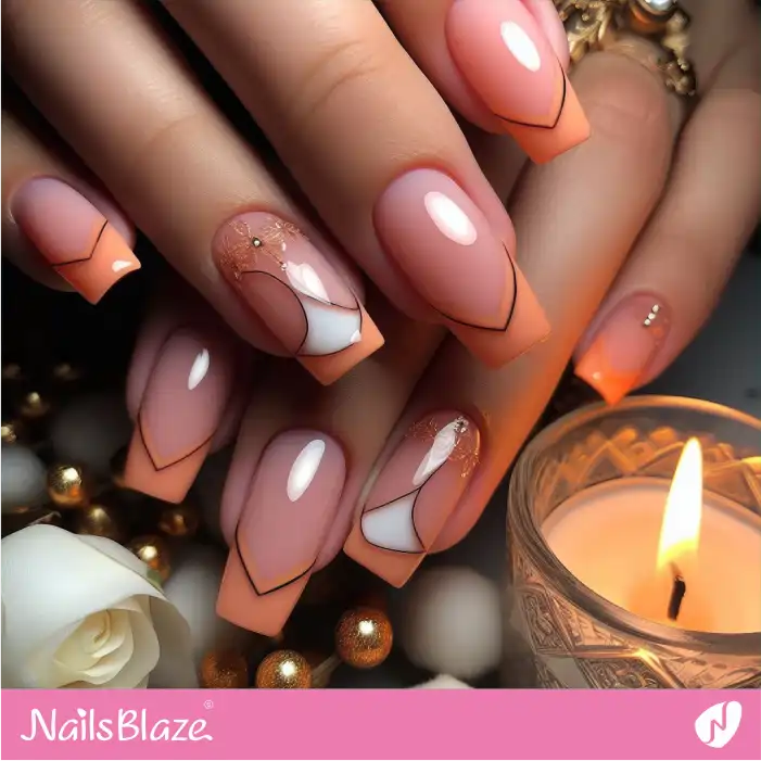 French Peach Fuzz Nails Geometric Design | Color of the Year 2024 - NB1913